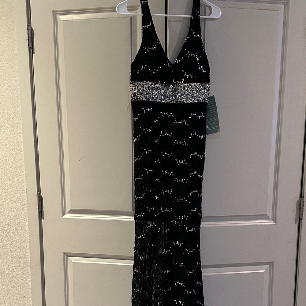 My Michelle Black and Silver Sequin Prom Dress